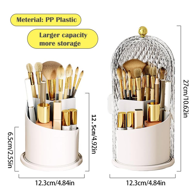 JIANGLAI Makeup Brush Holder with Lid, 360 Rotating Multifunction Clear Dustproof Skincare Cosmetic Tools Storage Organizer for Vanity Desktop Bathroom Countertop (White) - Image 2